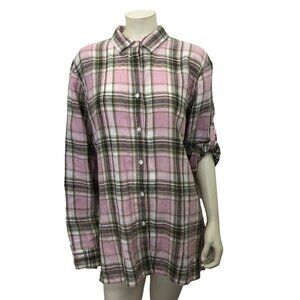 JONES NEW YORK SPORT ROLL TAB SLEEVE LINEN CHECK XL‎